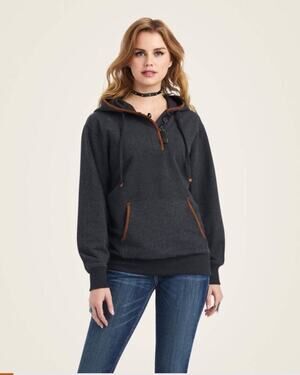 Ariat Real Elevated Hoodie Women’s Sz XL Fleece Leather Trim Henley Sweatshirt